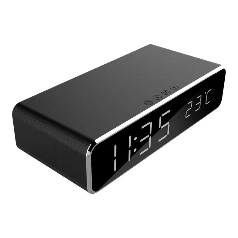 Digital alarm clock GEMBIRD DAC-WPC-01 with LCD display, black aluminum housing, AC powered