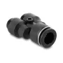 Pneumatic Y-connector DELOCK 2×8 mm to 1×12 mm with mounting hole, metal/plastic, female thread, 50.5 mm