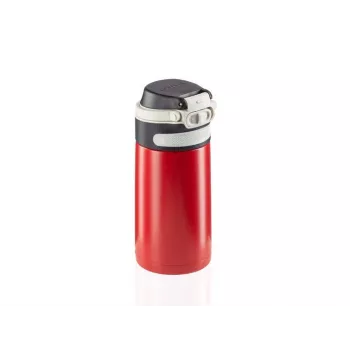 Travel mug Leifheit 03245 stainless steel 350 ml, double-wall, leakproof, flip-top lid, black/red