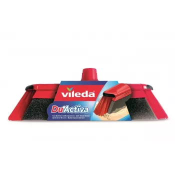 Indoor broom VILEDA 151221 with rubber head, soft/hard bristles, red, 340 mm pack width