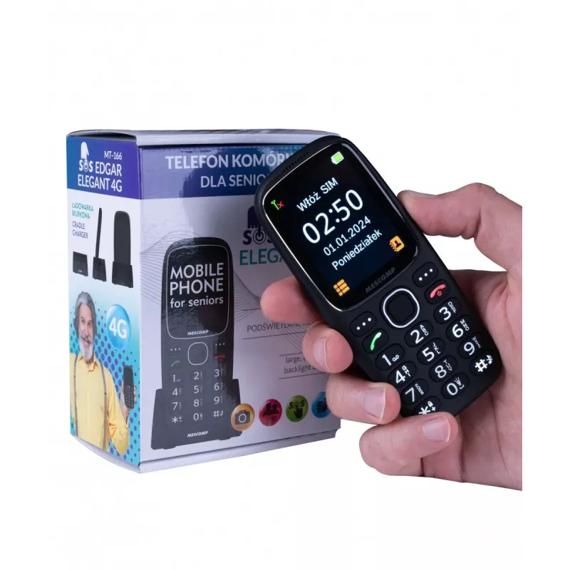 Mobile Phone Mescomp MT-166 Edgar, Elegant, for seniors, 4G, Black