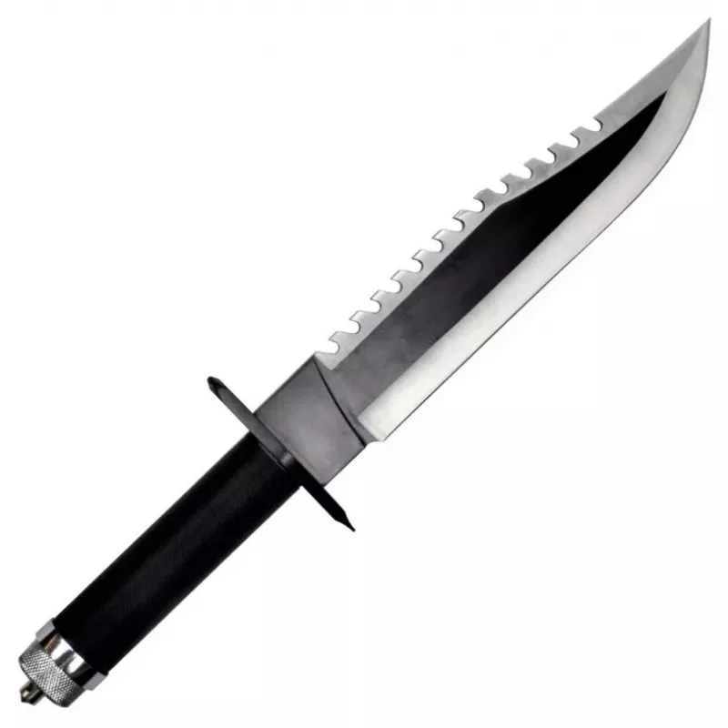 Fixed survival knife cinema classic CC-H2 — 400 mm overall, 250 mm steel blade, smooth and serrated, black handle, includes leather scabbard