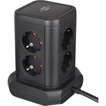 Power strip tower Brennenstuhl 1153560010 — 8 outlets, 2×USB-A, 1×USB-C, black
