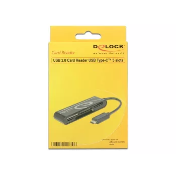 DeLOCK USB2.0 Card Reader USB Type-C male 5 Slots - Card Reader - All-in-one (Multi-Format) - USB-C (91739)