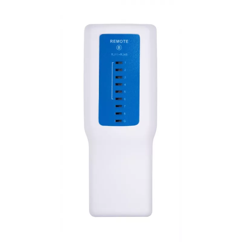PoE tester LANBERG NT-0402 — PoE network cable tester with RJ-45/RJ-11 support, LED indicators, power LED, on/off switch