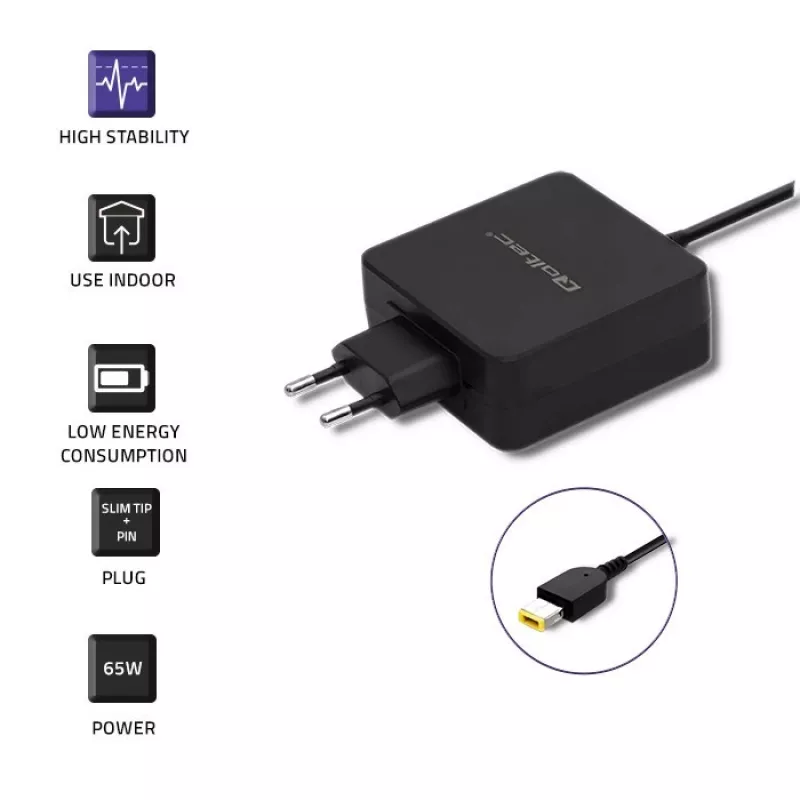 Power adapter QOLTEC 51766 65W AC-to-DC 20V 3.25A for IBM/Lenovo, black, 1.75m cable