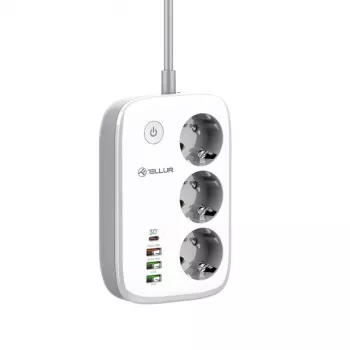 Power strip Tellur TLL331521 Smart WiFi power strip with 3 outlets, PD 30W, QC 18W