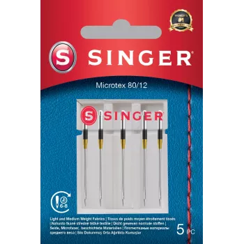 Needle Microtex SINGER 250053203 size 80/12 — fine sharp needle for precision sewing on lightweight fabrics