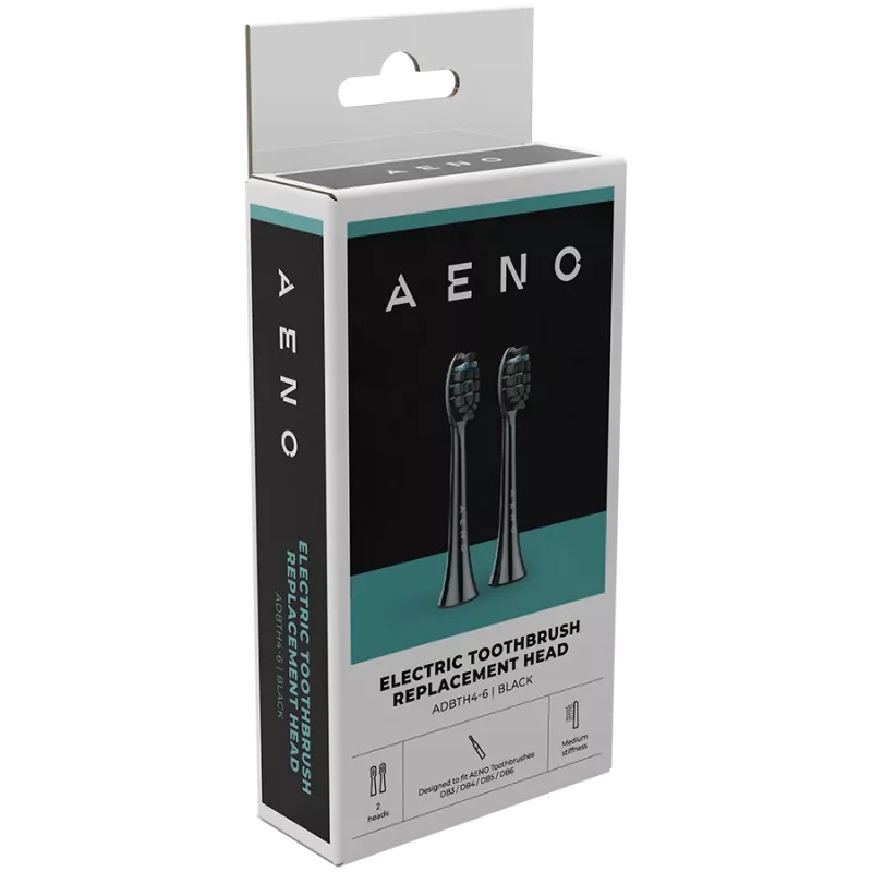 AENO Replacement toothbrush heads, Black, Dupont bristles, 2pcs in set (for ADB0004/ADB0006 and ADB0003/ADB0005)