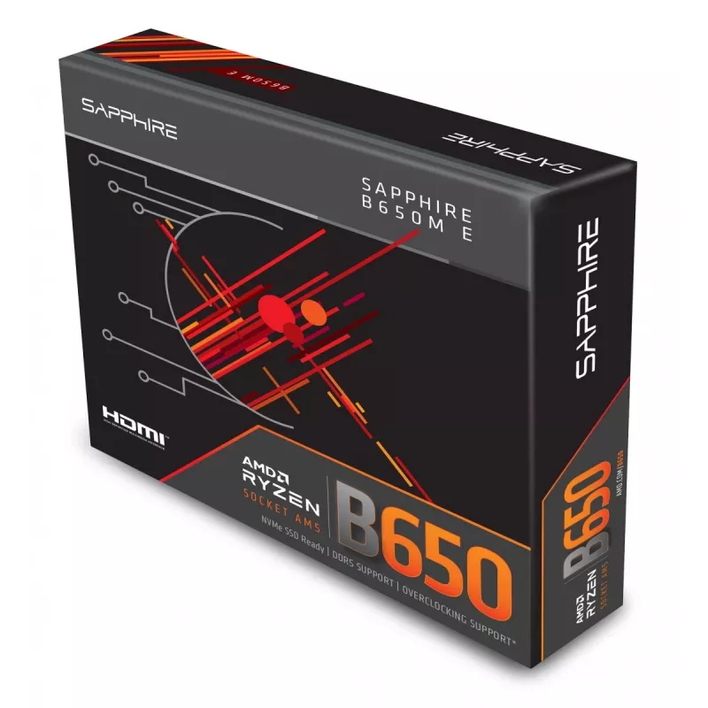 Motherboard Sapphire B650M-E (AMD B650) micro ATX, Socket AM5, DDR5, 2x DIMM, 96GB, 2x M.2 (PCIe5/4), 4x SATA III, 2.5Gb LAN