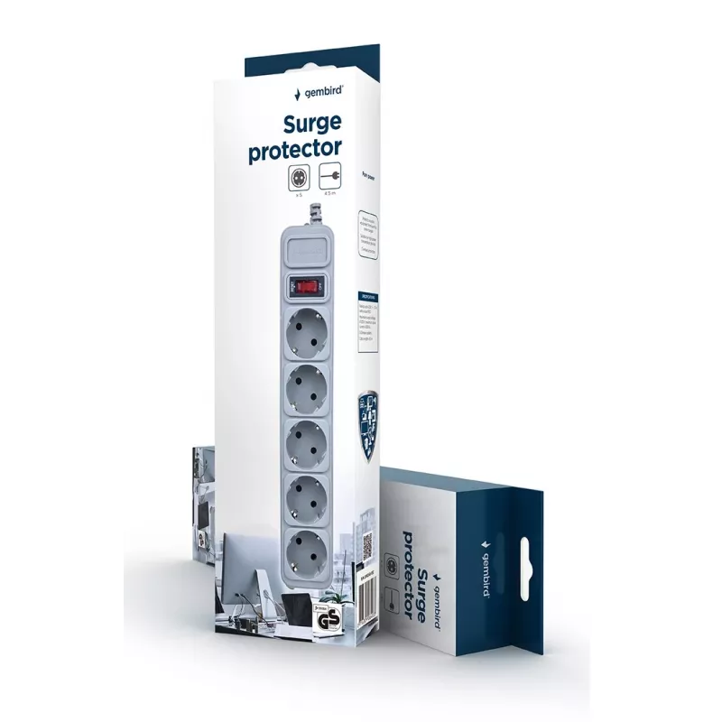 Gembird SPG3-B-15C Surge protector, 5 schuko sockets, 4.5m, grey