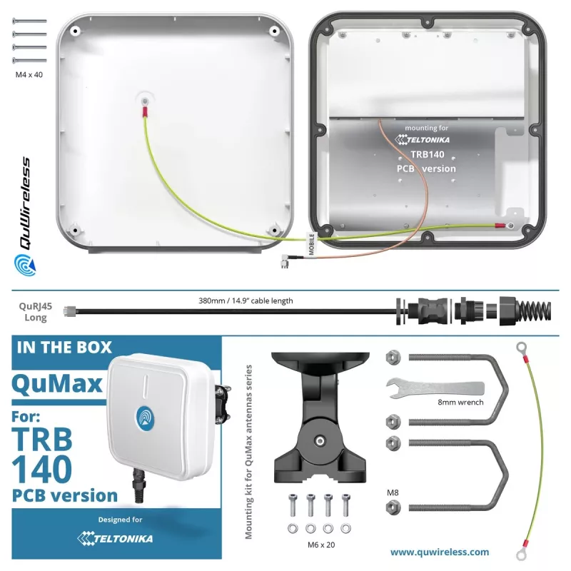 Directional network antenna QuWireless QuMax — directional PoE/LAN antenna 0.694–2.7 GHz, up to 6 dBi, white