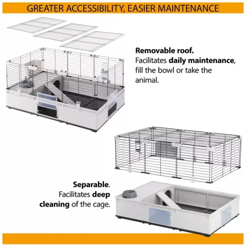 Cage FERPLAST Modular 2 for rabbit and guinea pig 109x72x56 cm, metal, grey, rod spacing 23 mm