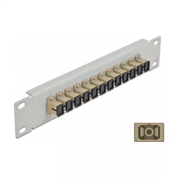 Fiber Optic Patch Panel DeLOCK 10 inch 12 Port SC Simplex Beige 1U Grey
