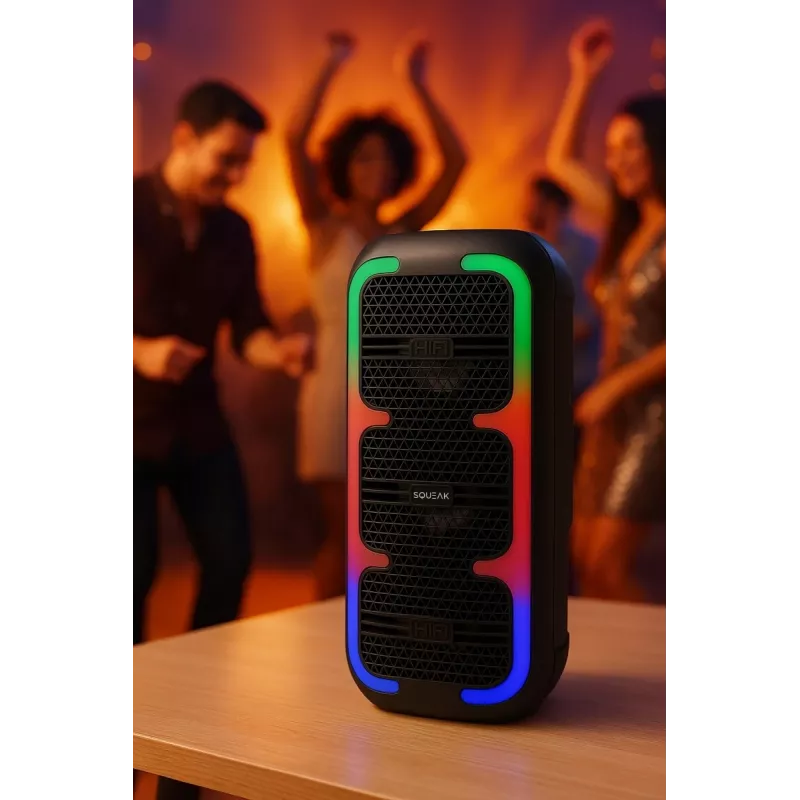 Portable stereo speaker SQUEAK SQ1009 — Bluetooth 5.3, 45W RMS, 10h battery, FM, USB, AUX, LED, 1800 mAh, Black