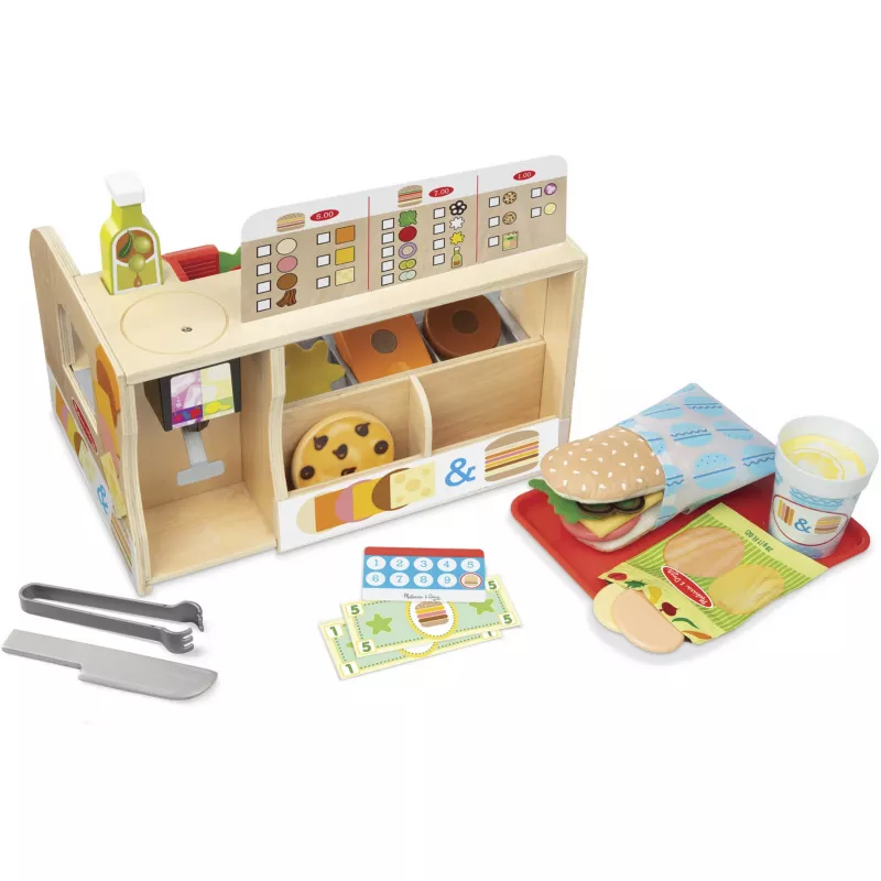 Melissa & Doug Wooden Slice & Stack Sandwich Counter with Deli Slicer – 56-Piece Pretend Play Food Pieces - FSC Certified