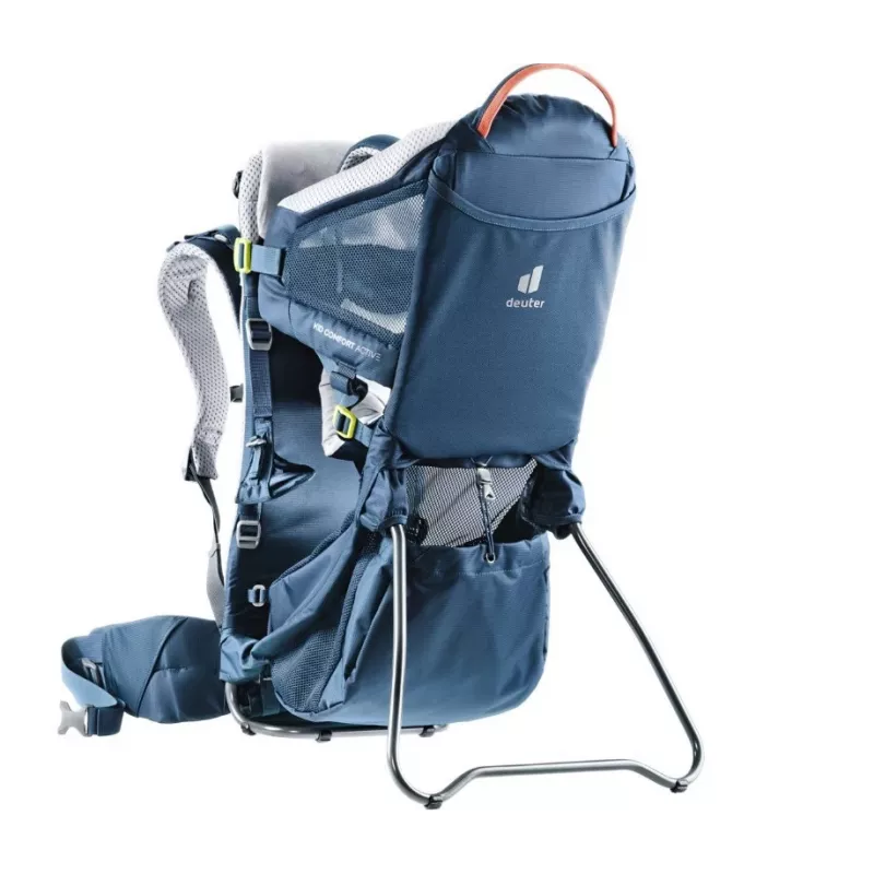 Baby carrier backpack DEUTER Kid Comfort Active — blue, polyamide, up to 22 kg, sunshade, footrest, VariQuick, Lite Air