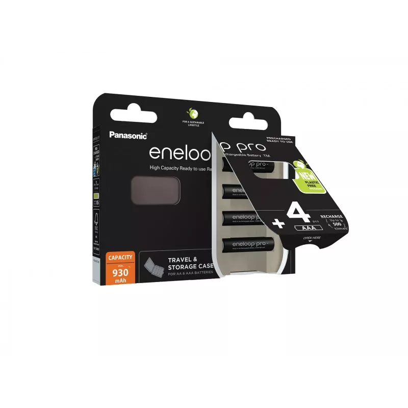 Rechargeable batteries PANASONIC ENELOOP PRO AAA 930 mAh 4 szt + case (BK-4HCDE/4CP+CASE)