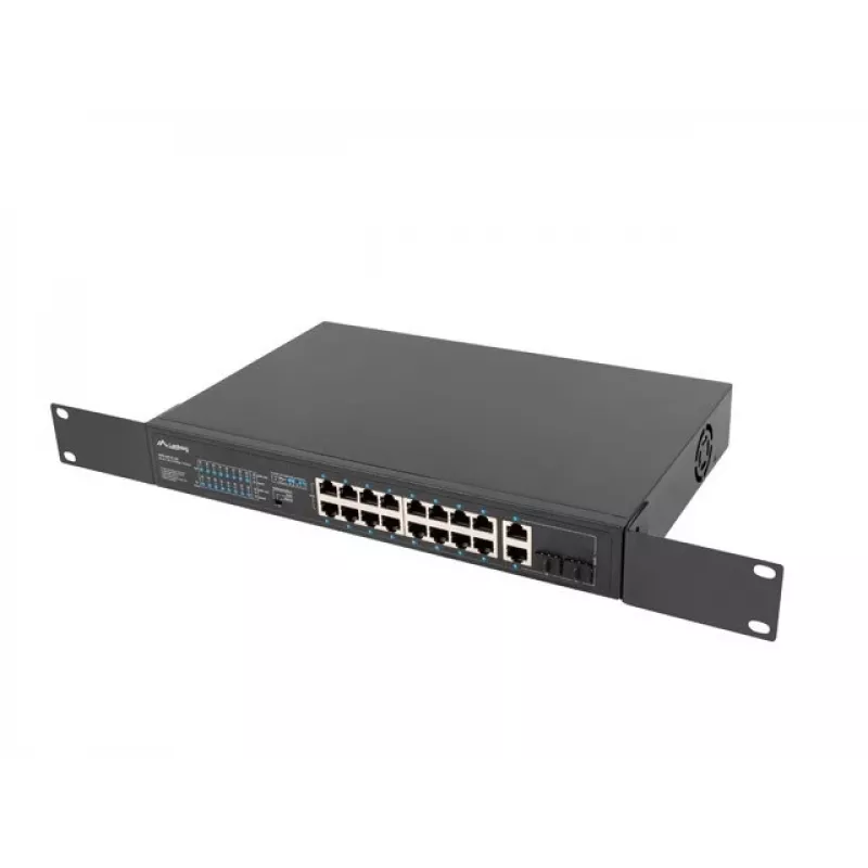 Unmanaged switch LANBERG RSFE-16P-2C-250 — 18-port Gigabit, 16x PoE+ (30W), 2x SFP, 250W, 1U, metal, rack-mount