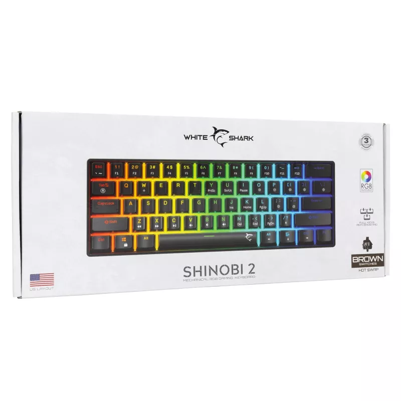 Mechanical keyboard White Shark Shinobi-2 Black US layout with Brown switches
