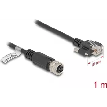 Network Cable DeLOCK M12 Cable D-coded 4 pin female to RJ45 plug Cat.5e 1 m Black