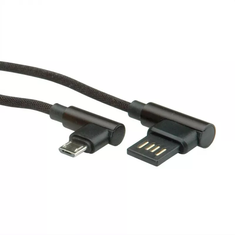 ROLINE USB 2.0 Cable, angled, Type A reversible - Micro B, ST/ST, black, 0,8 m (11.02.8720)