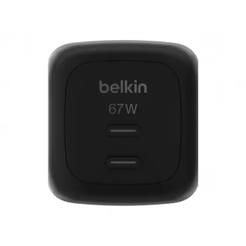 AC indoor fast charger Belkin WCH020kqBK, 2× USB-C, universal compatibility, power protection, black