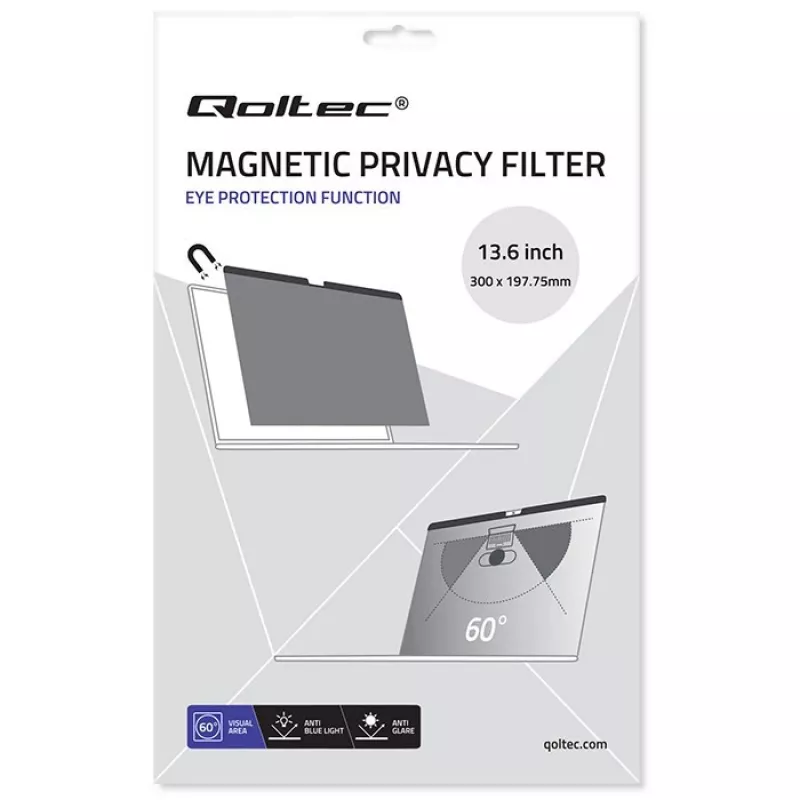 Qoltec Filtro Privacy GDPR per MacBook Air 13 6 Magnetico Protezione Occhi (13.60, 16 : 9), Pellicola Protettiva per Notebook