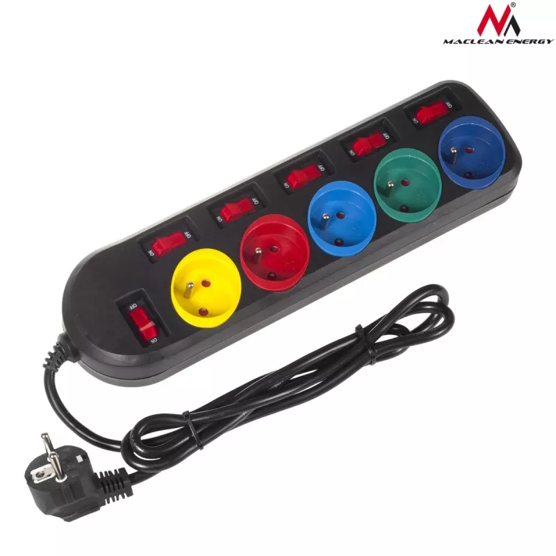 Maclean MCE204M power extension 1.5 m 5 AC outlet(s) Indoor Black, Multicolour