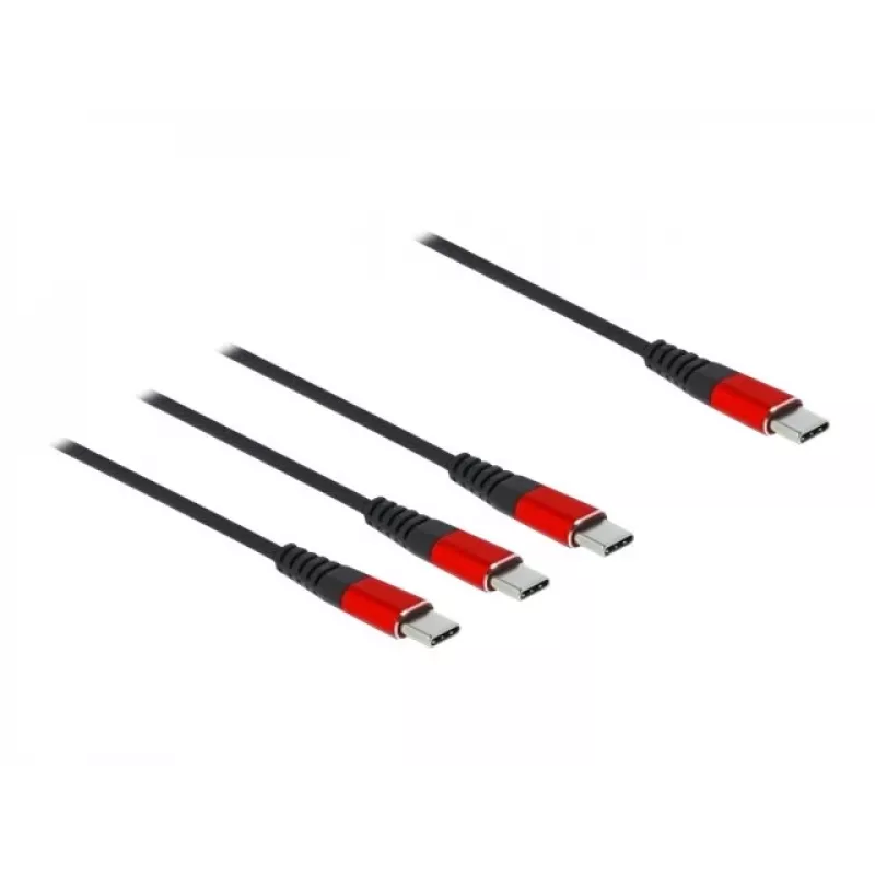 USB Charging Cable DeLOCK 3 in 1 USB Type-C to 3 x USB Type-C 1 m black/red