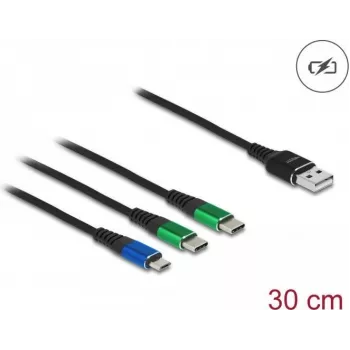 DeLOCK USB Charging Cable 3 in 1 Type-A to Micro USB / 2 x USB Type-C 30 cm