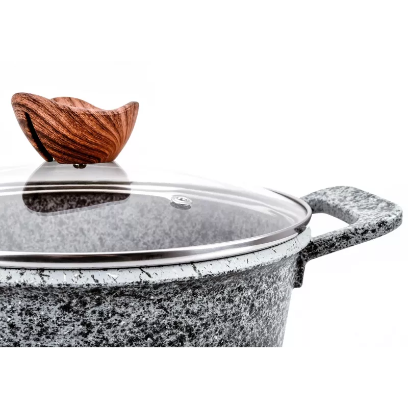PROMIS Granite Cookware Set, 16 cm Saucepan and 20, 24, 28 cm Pots, Brown Handles