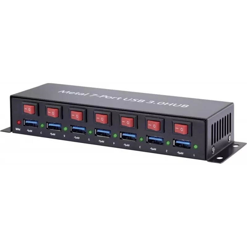 USB hub Renkforce 1089874 — 7-port USB 3.0, metal housing, wall-mountable
