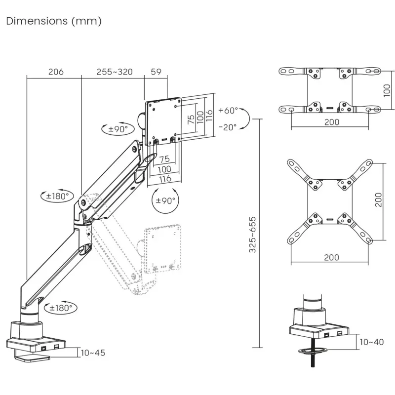 Maclean MC-968 Double Arm Monitor Mount with Gas Spring 17-57 27 kg Heavy Duty Sturdy Full Motion Holder Bracket Max VESA 200x200