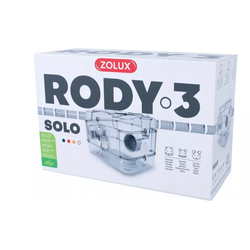 Cage ZOLUX RODY3 SOLO white — compact single-hamster enclosure, metal/plastic, 410×280×270 mm