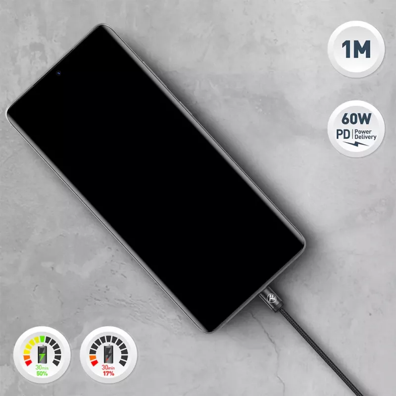 USB-C cable Tellur TLL155791, 1 m, 3A, Black