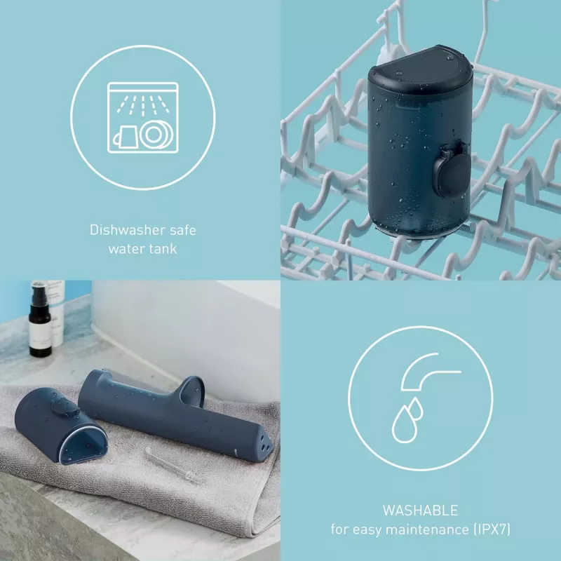 EW-DJ66, 0.2 l, blue, cordless oral irrigator, sonic toothbrush, rechargeable battery, 100 - 240 V