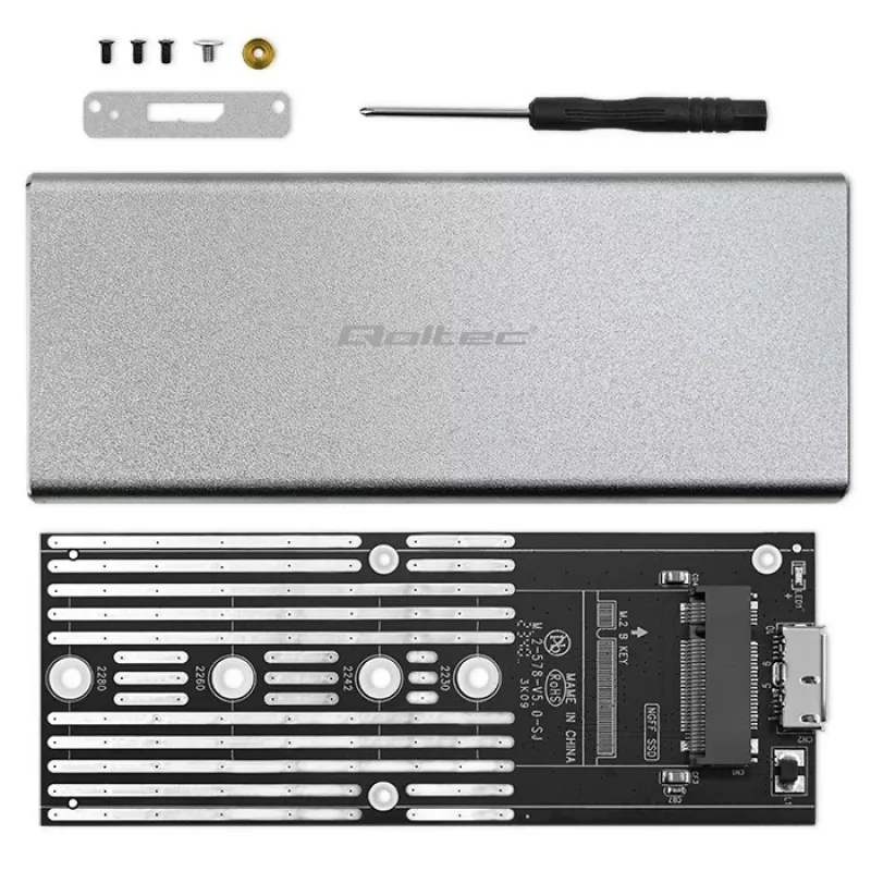 Aluminum enclosure QOLTEC 51833 for M.2 SSD, SATA to USB 3.0, supports up to 2TB