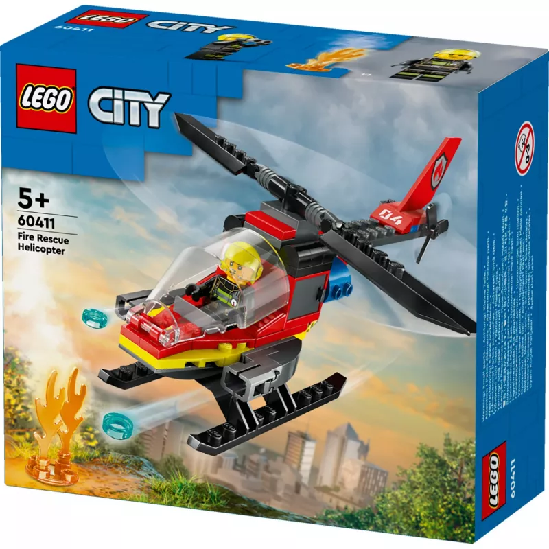 LEGO City Fire Helicopter 60411 construction toy, 85 pieces, rotating blades, 1 minifigure, age 5+ (220×90×60 mm)