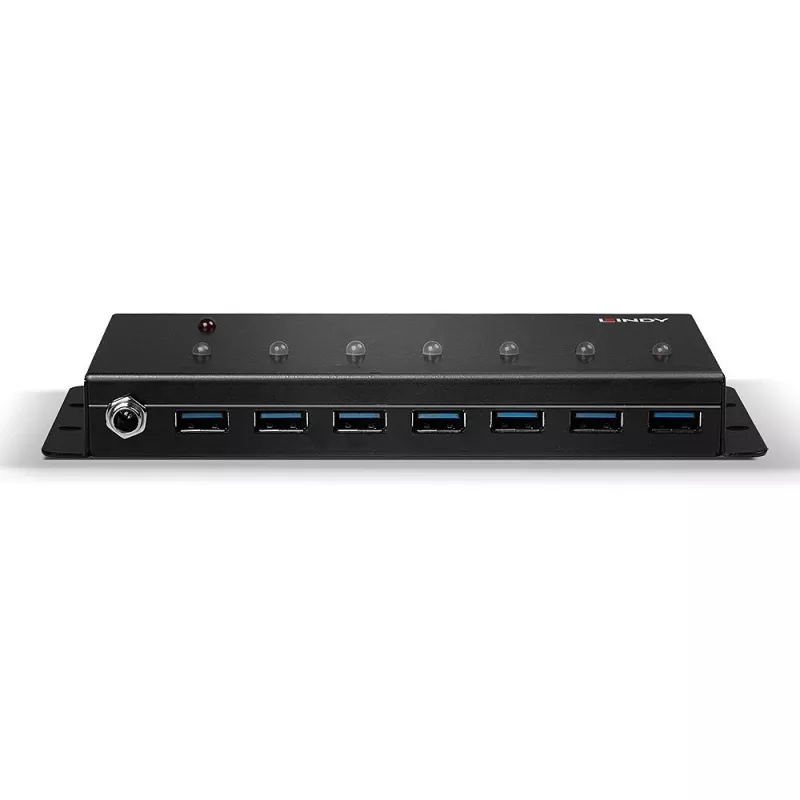 Lindy 7 Port USB 3.0 Metal Hub, USB 3.2 Gen 1 (3.1 Gen 1) Type-A, 5000 Mbit/s, Black, 0.8 m, 185 mm, 75 mm