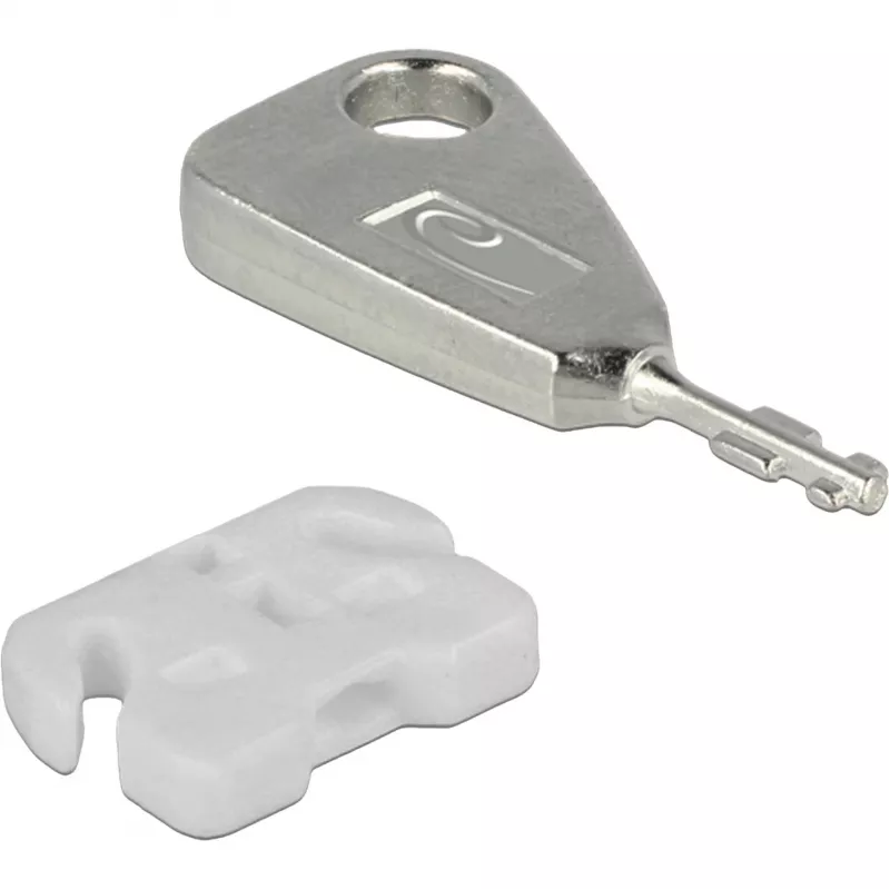 USB Port Blocker Set for USB-A Socket, plug-in lock White/Silver, 5x USB Port Blocker, 2x key