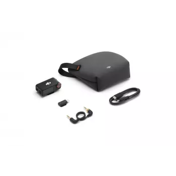 Microphone receiver DJI Mic 3 Camera mount black — battery powered, includes 3.5 mm audio and USB cables