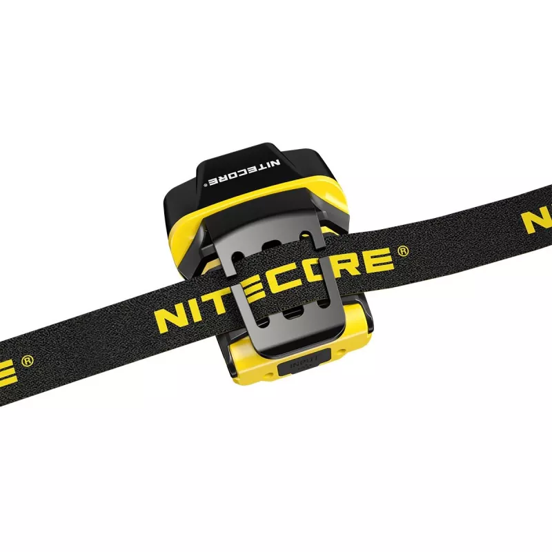 Headband flashlight Nitecore NU11 — 150 lm, IPX5, USB rechargeable, 41 g, yellow/black