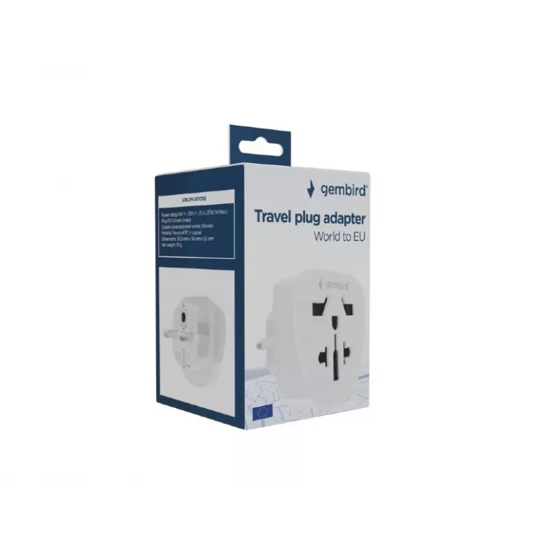 Travel plug adapter GEMBIRD A-AC-EUMINTF — World to EU, 15A