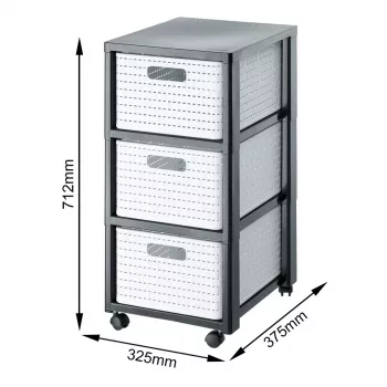 Drawer unit Rotho Country Grey White, 3 drawers, technopolymer, 325×712×375 mm, anthracite/white, with transport wheels