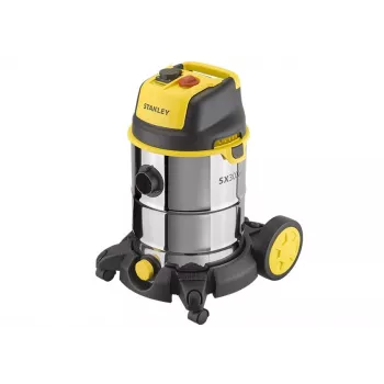 STANLEY SXVC30XTDE Wet & Dry Vacuum Cleaner, 30 L Stainless Steel Tank, 1600 W, 2 m Hose, 2.5 m Cable, Black/Yellow