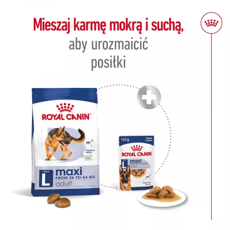 Dry Dog Food Royal Canin Maxi Adult 15 kg — Chicken, 26% Protein, 17% Fat, Digestive Support