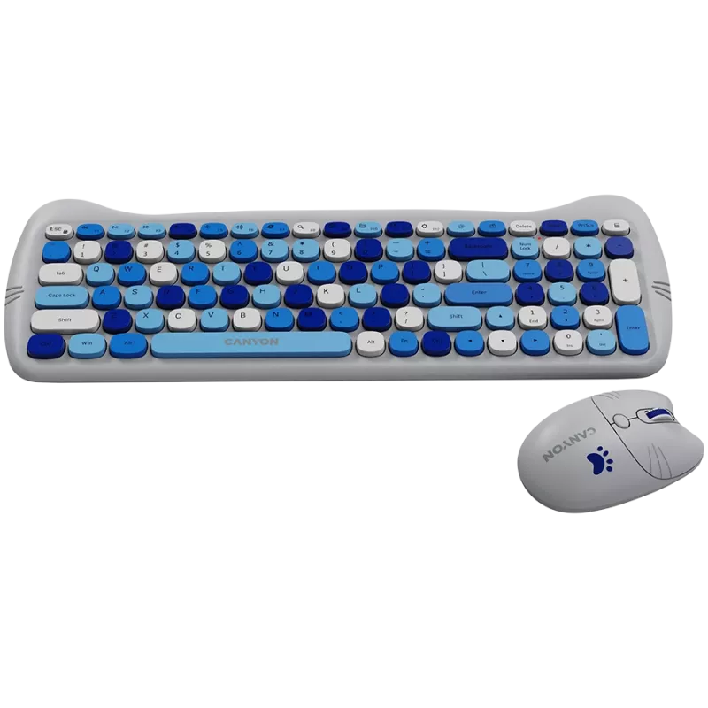 Wireless Keyboard and Mouse Set CANYON HSET-W6 Kitty Edition AAA AA Blue