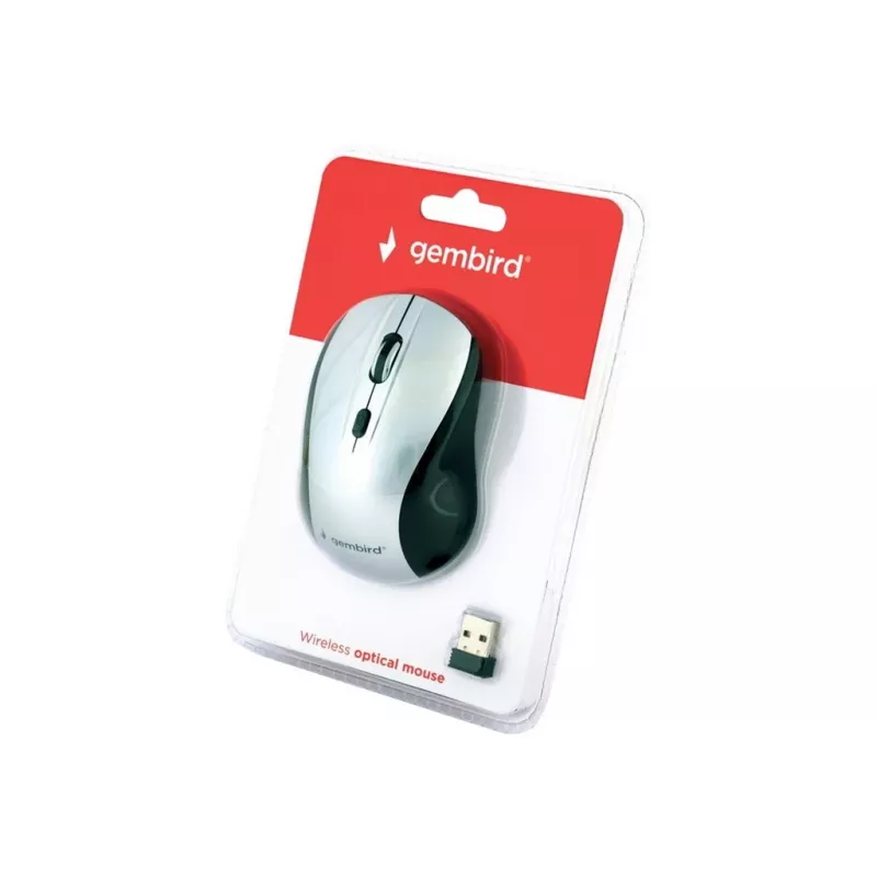 Wireless optical mouse Gembird MUSW-4B-02-BS, RF, ambidextrous, 1600 DPI, 4 buttons, silver/black