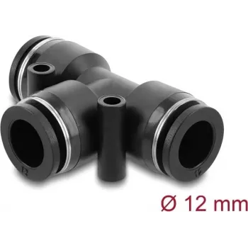 Pneumatic T-connector DELOCK 12 mm, female thread, metal/plastic body, 58 mm, two mounting holes